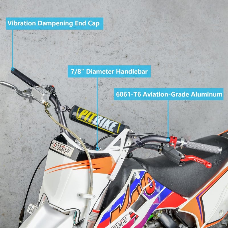 RUTU Universal 7/8" 22mm Dirt Bike Handlebars with Chest Protector Pad for CRF YZF KXF KLX RMZ DRZ Pit Bike Motocross ATV Quad - Black - Reducing Craft, High strength - Image 4